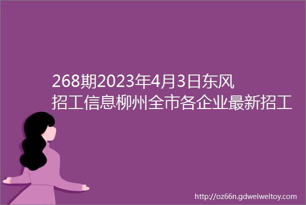 268期2023年4月3日东风招工信息柳州全市各企业最新招工信息